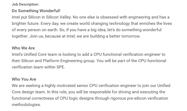 intel job posting job description
