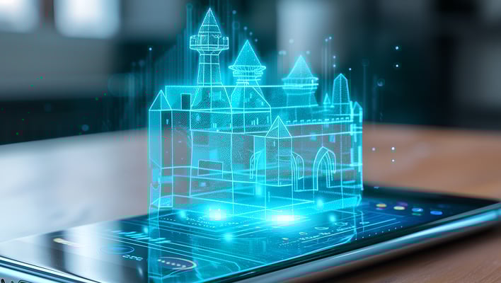 Smartphone with a hologram coming out of the display.