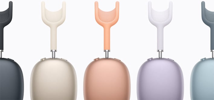 Side renders of Apple's AirPods Max 2 in different colors.