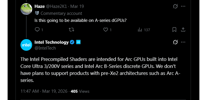 haze2k1 intel alchemist precompiled shaders question tweet