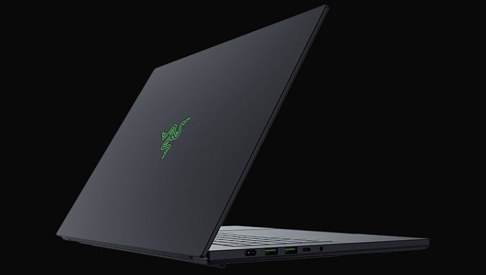 Rear angled render of Razer's Blade 16 gaming laptop.