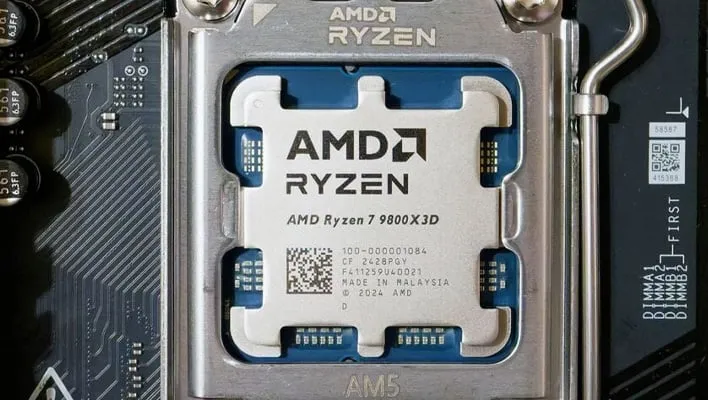 AMD Ryzen 7 9800X3D installed in a motherboard.