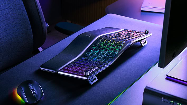 Razer Pro Type Ergo keyboard on a desk.