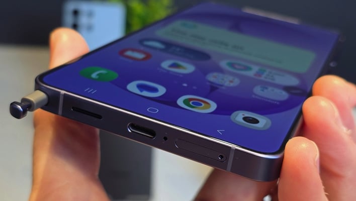 Samsung Galaxy S26 Ultra with an S Pen partially ejected.