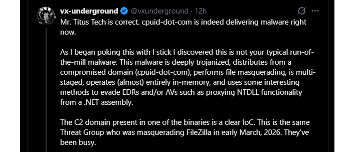 vx underground tweet cpuid malware