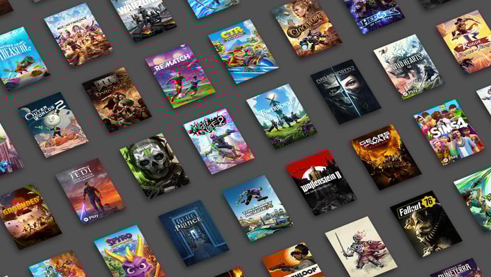 Xbox Game Pass games on a gray background.