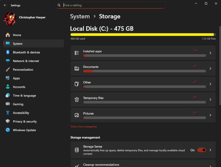 win11 storage setings