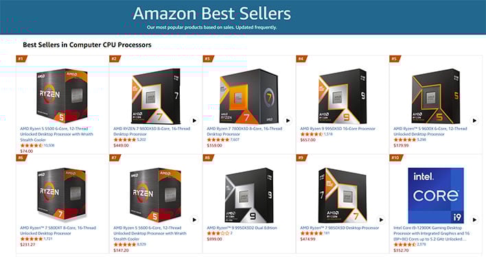 Screenshot of the best selling CPUs on Amazon.