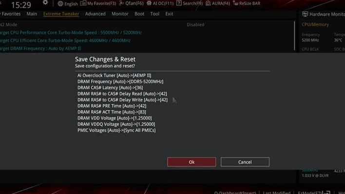 save changes and reset