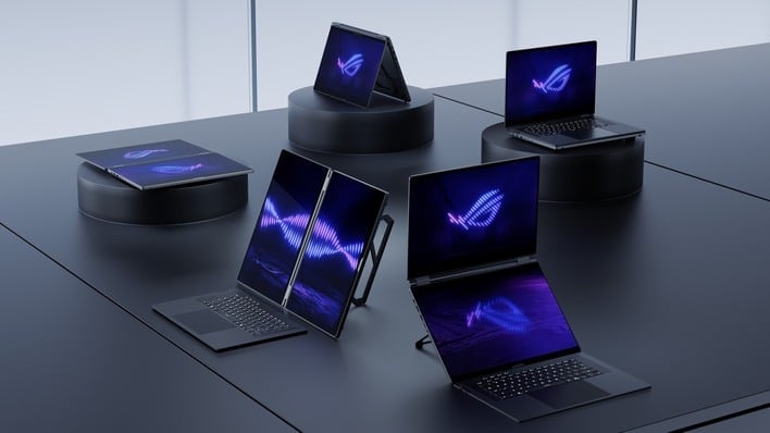 ASUS ROG Zephyrus Duo laptop in five different modes.
