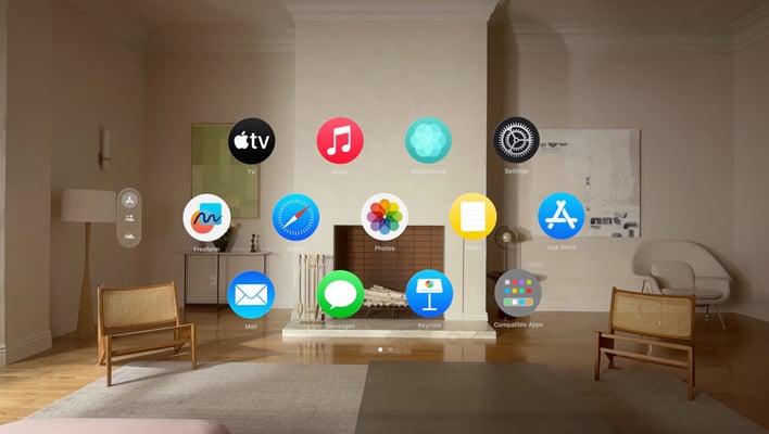 Apps displayed in Apple's visionOS.