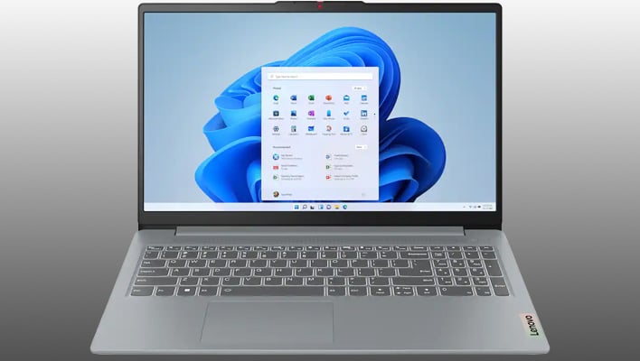 Lenovo IdeaPad Slim 3i on a gray gradient background.