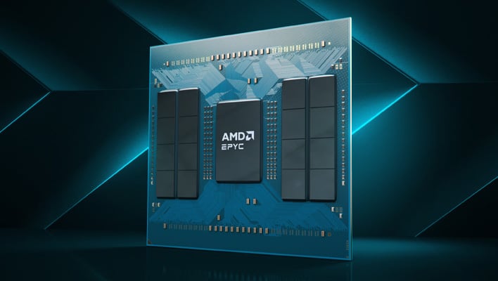 Angled render of AMD's 5th Gen EPYC Turin processor.