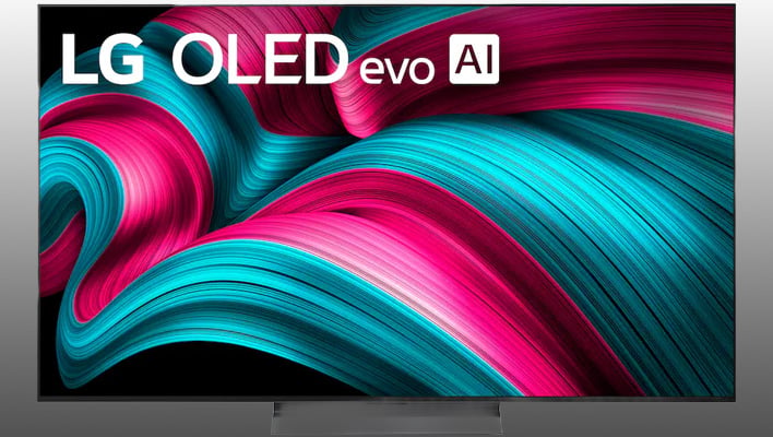 Render of LG's C6 OLED TV on a gray gradient background.