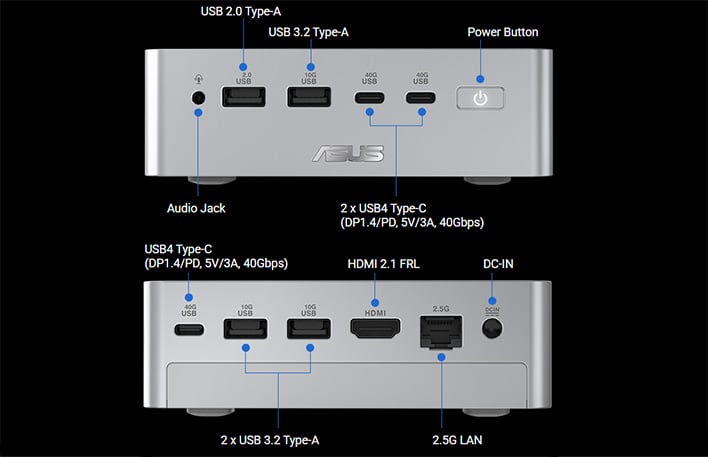 ASUS Ascent QN10 ports (front and back).