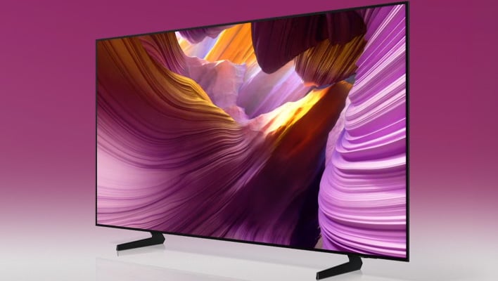 Angled render of Samsung's S85F OLED TV.