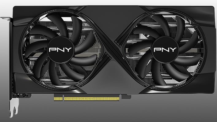 PNY GeForce RTX 5060 Ti on a gray gradient background.