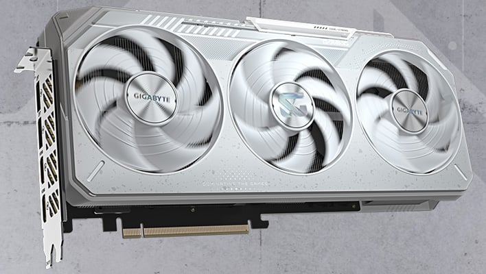Render of Gigabyte's Radeon RX 9070 XT Ice graphics card.