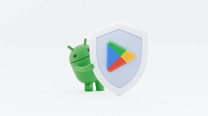 google android mascot holding shield