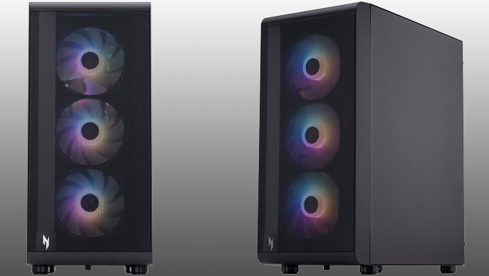 Render of Acer's Nitro 60 gaming PC on a gray gradient background.