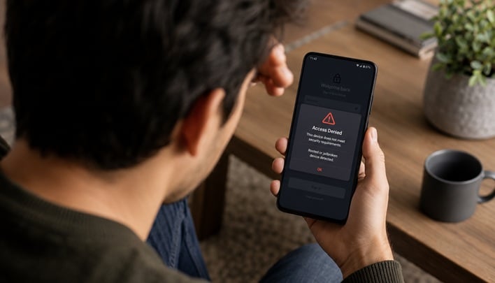 person holding android phone access denied