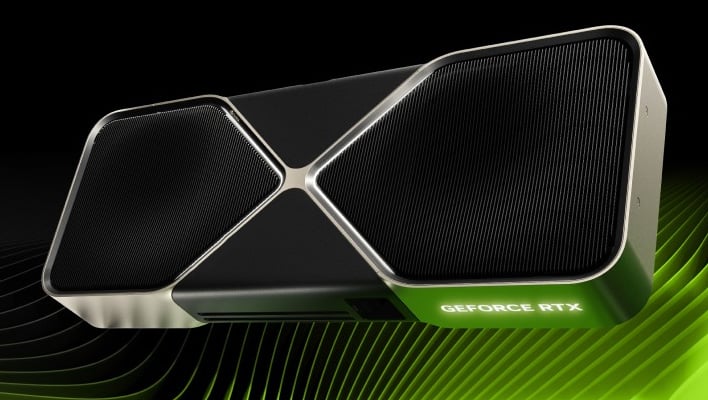 GeForce RTX 50 series graphics card on top of green wavy lines.