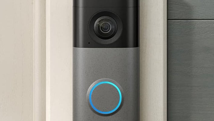Closeup of a Ring doorbell.