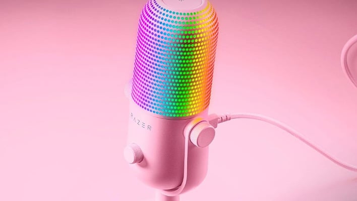 Razer Seiren V3 Chroma 32-bit DSP mic in pink.