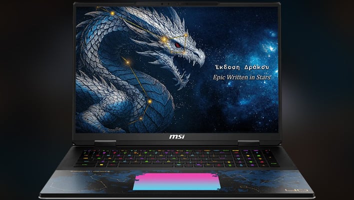 Open render of MSI's Titan 18 HX Dragon Edition Draco Epic laptop.