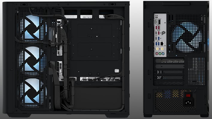 Side and back renders of Maingear's next-gen Zero PC on a gray gradient background.