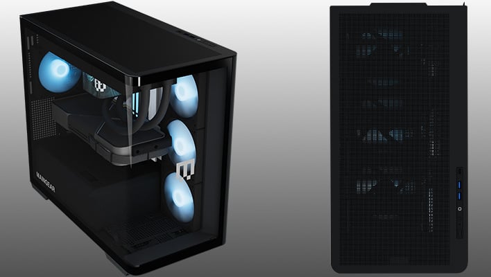 Angled side and top renders of Maingear's next-gen Zero PC on a gray gradient background.