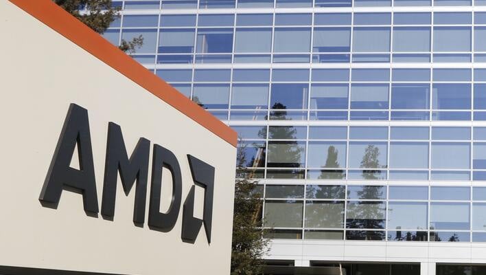 AMD sign outside one of its campus buildings.
