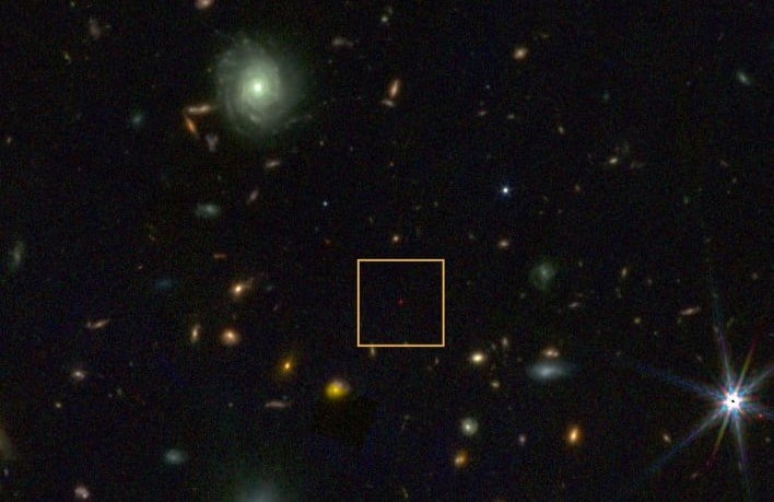A little red dot (black hole star) in an image captured by the Webb telescope