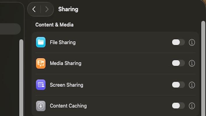 macOS Sharing settings.