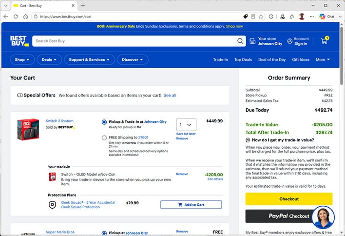 Switch 2 checkout with Switch OLED trade-in