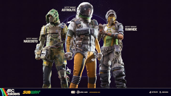 Three new Subway-exclusive Arc Raiders skins.