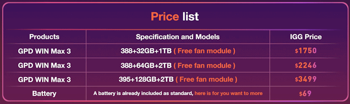 gpd win max 3 pricing tiers