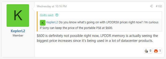 KeplerL2 comment on PS6 handheld pricing