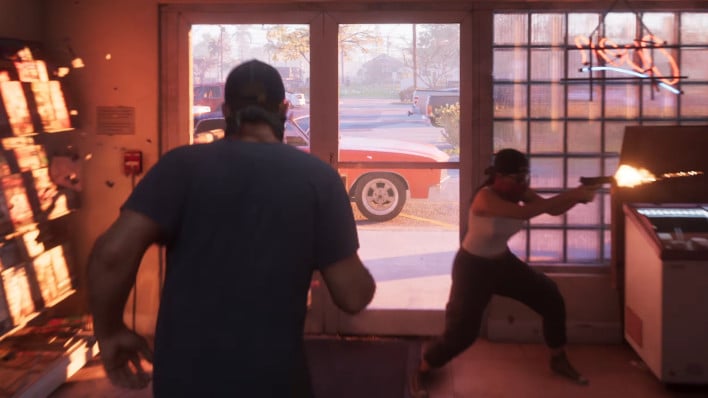Jason running while Lucia covers him.