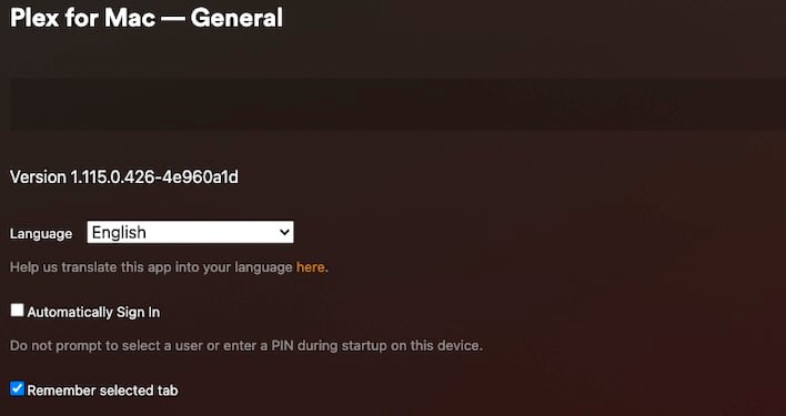 Plex Desktop App General Panel
