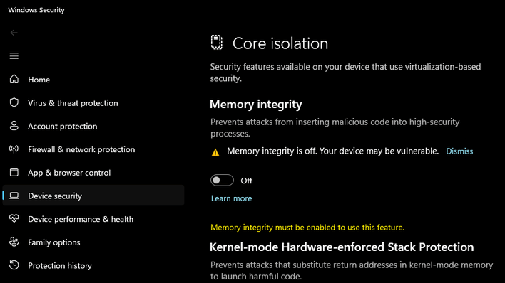 windows security core isolation