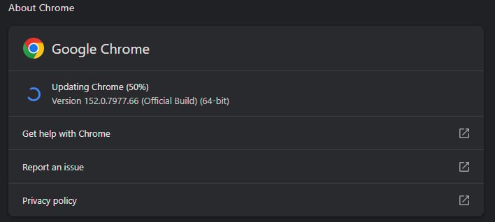 Google Chrome update window