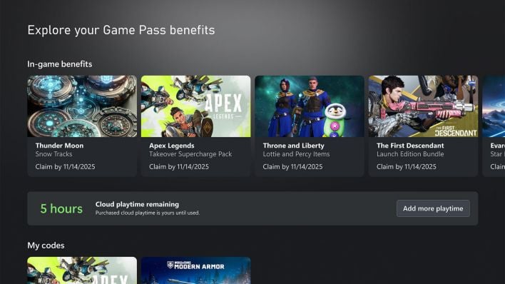 Xbox Game Pass benefits screen