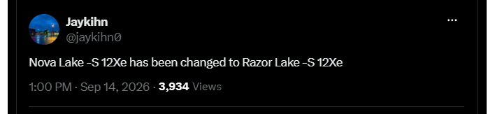 jaykihn tweet nova lake s 12xe moved razor lake