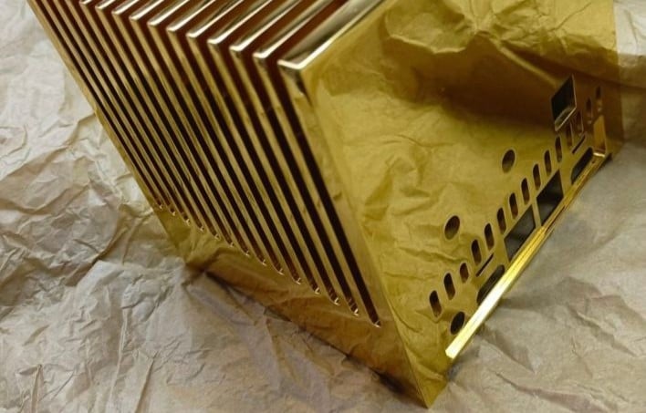 Only the outside is gold. The innards remain relatively pedestrian