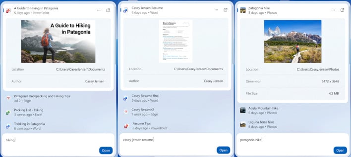 New Windows search results.