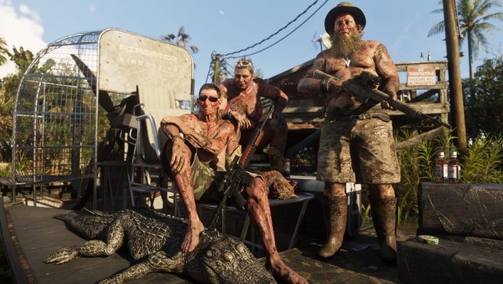 GTA VI swamp scene with an alligator.