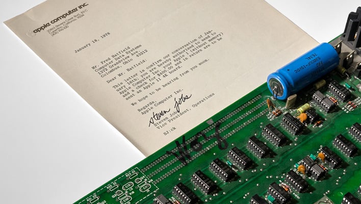 Apple-1 signed by Steve Wozniak with letter signed by Steve Jobs