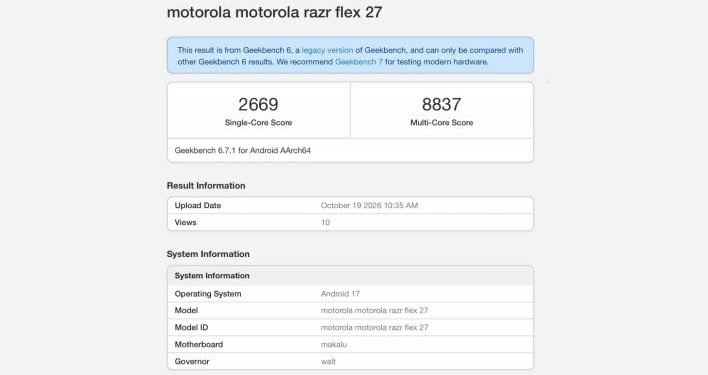 Geekbench listing of the Flex 27