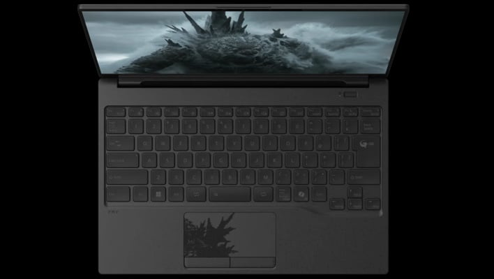 Fujitsu FMV Zero Godzilla Edition laptop (top-down view)